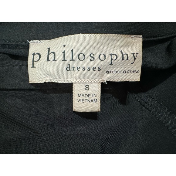 PHILOSOPHY Black Button-Up 3/4 Sleeve Tie-Front Jersey Dress Size Small - Picture 4 of 6